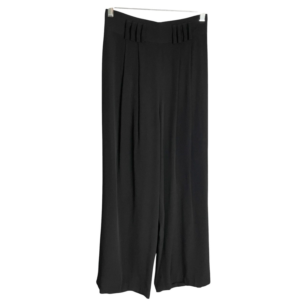 Vintage Cache Womens Wide Leg Pleated Pants Size 6 Black High Waist Trouser USA